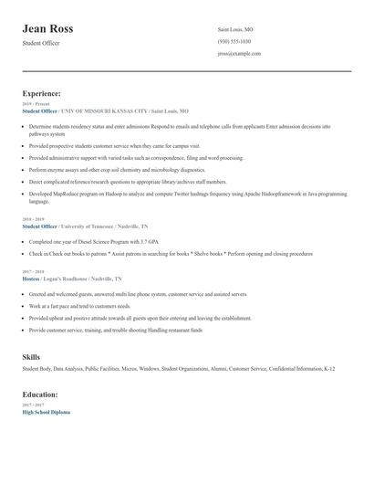 Student Officer Resume