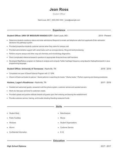 Student Officer Resume