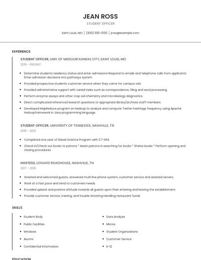 Student Officer Resume