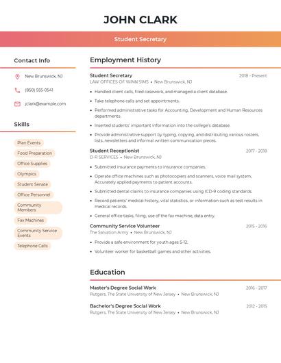 Student Secretary Resume