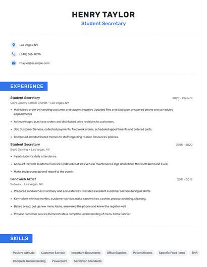Student Secretary Resume