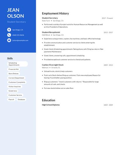 Student Secretary Resume