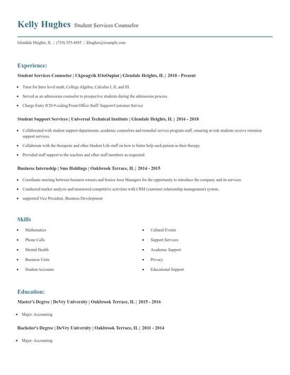 Student Services Counselor Resume