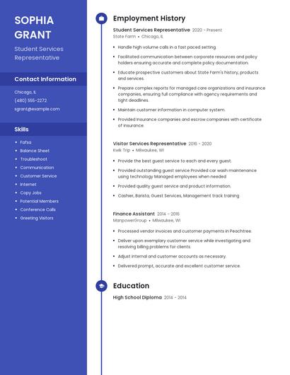 Student Services Representative Resume