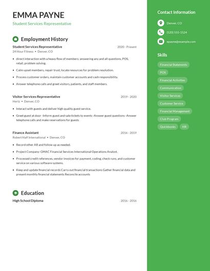 Student Services Representative Resume
