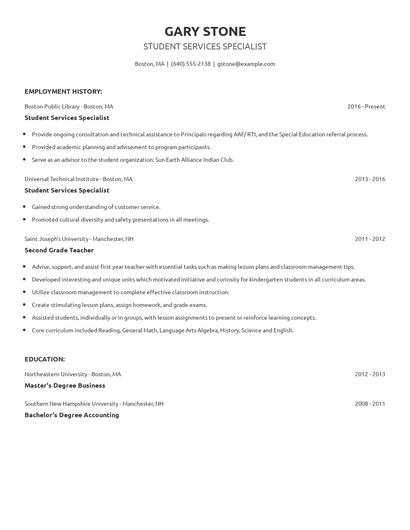 Student Services Specialist Resume