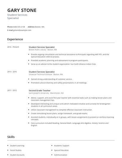 Student Services Specialist Resume