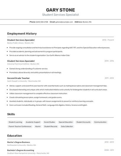 Student Services Specialist Resume