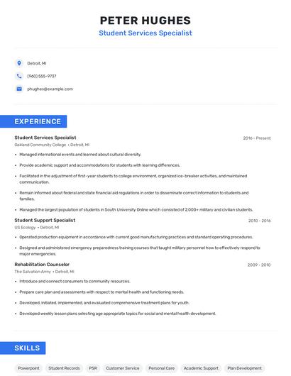 Student Services Specialist Resume