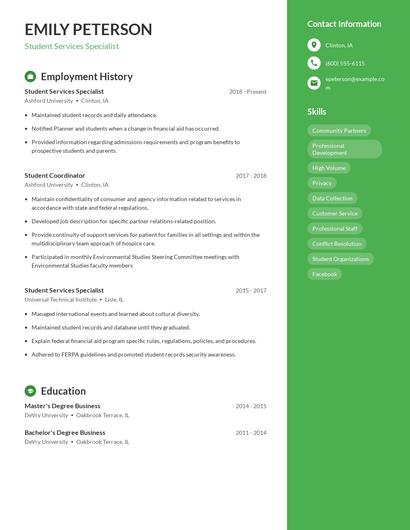 Student Services Specialist Resume