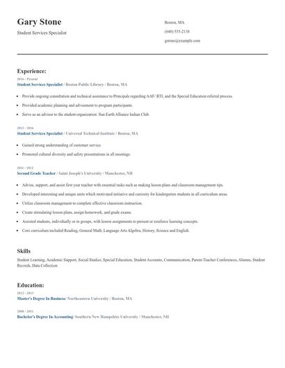 Student Services Specialist Resume