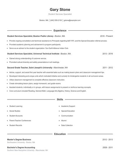 Student Services Specialist Resume