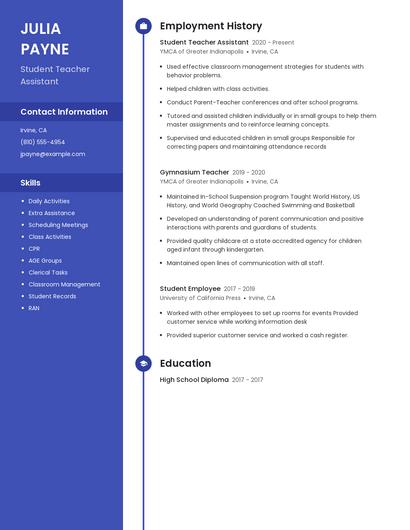 Student Teacher Assistant Resume
