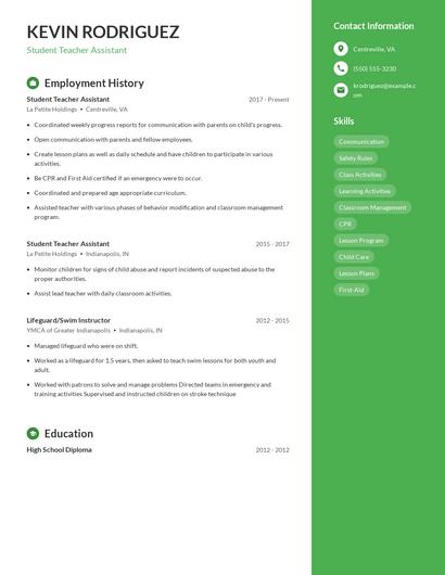 Student Teacher Assistant Resume