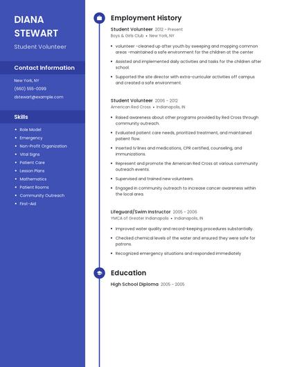 Student Volunteer Resume