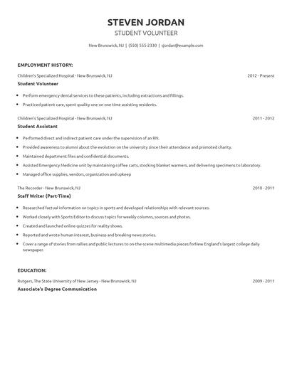Student Volunteer Resume