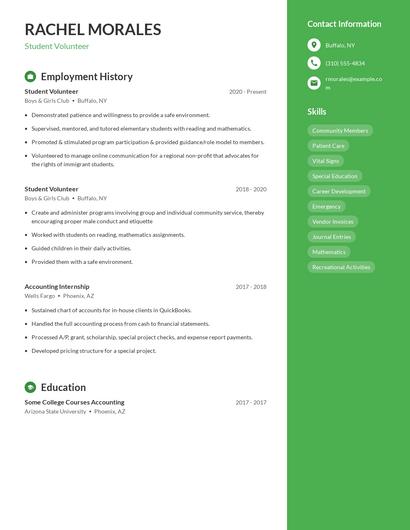 Student Volunteer Resume
