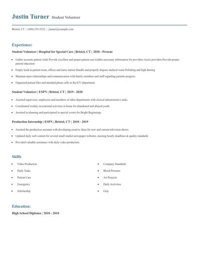 Student Volunteer Resume