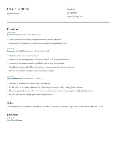 Student Volunteer Resume