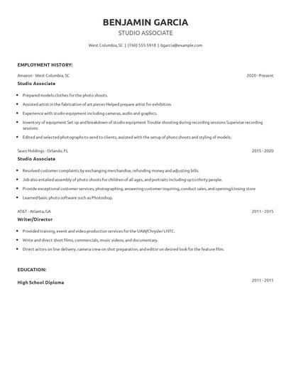 Studio Associate Resume