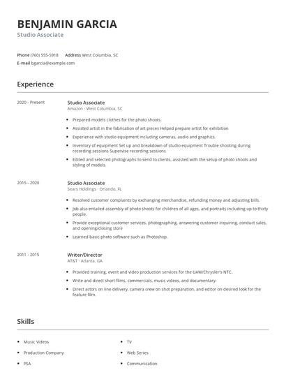 Studio Associate Resume