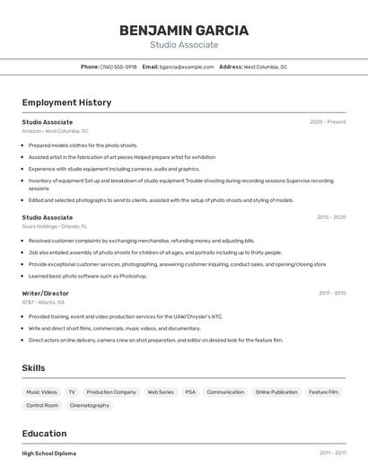 Studio Associate Resume