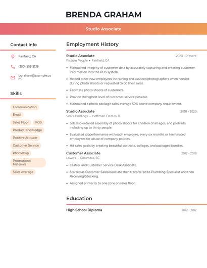 Studio Associate Resume