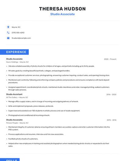 Studio Associate Resume