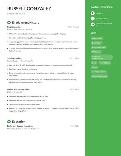 Studio Associate Resume