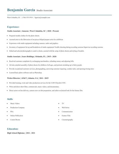 Studio Associate Resume