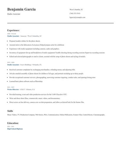 Studio Associate Resume