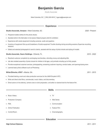 Studio Associate Resume
