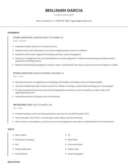 Studio Associate Resume