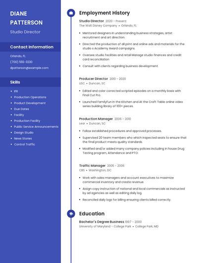 Studio Director Resume