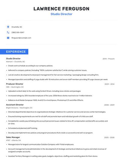 Studio Director Resume
