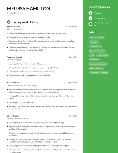 Studio Director Resume