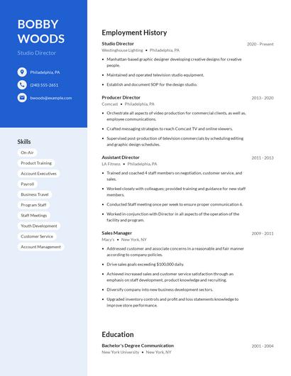 Studio Director Resume