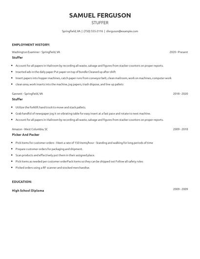 Stuffer Resume