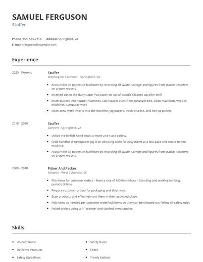 Stuffer Resume