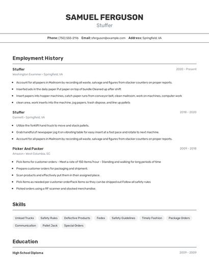 Stuffer Resume