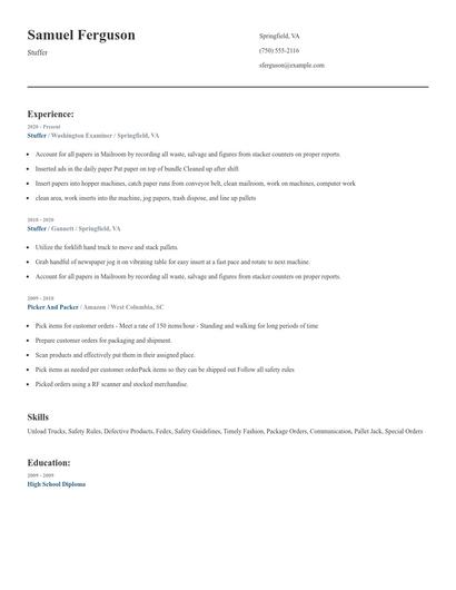 Stuffer Resume