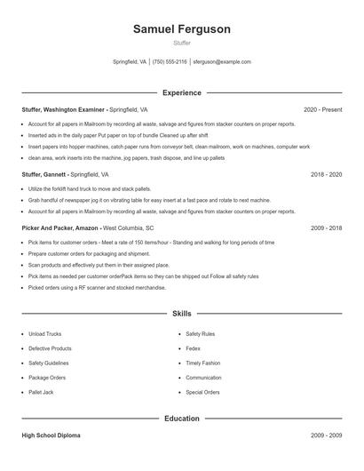 Stuffer Resume
