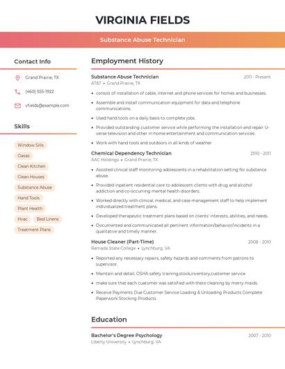Substance Abuse Technician Resume