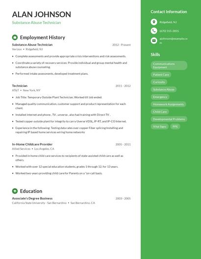 Substance Abuse Technician Resume