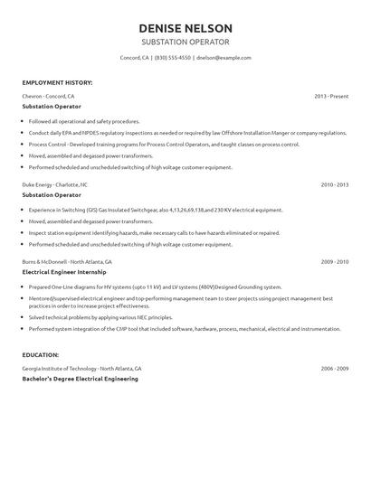 Substation Operator Resume