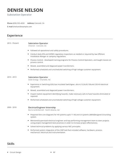 Substation Operator Resume