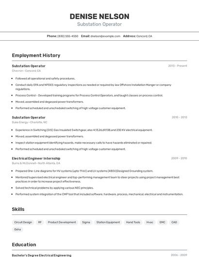 Substation Operator Resume