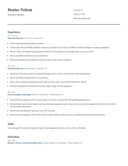 Substation Operator Resume