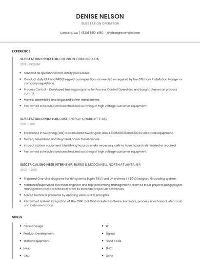 Substation Operator Resume