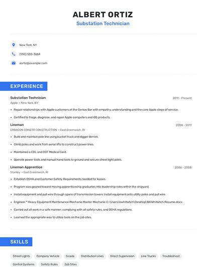 Substation Technician Resume